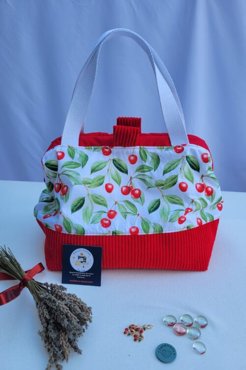 Sac à projets tricot crochet broderie cerises