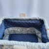 Sac à projets tricot crochet broderie toile feuillage bleu