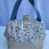 Sac à projets tricot crochet broderie toile feuillage bleu