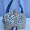 Sac à projets tricot crochet broderie toile feuillage bleu