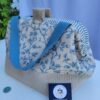 Sac à projets tricot crochet broderie toile feuillage bleu