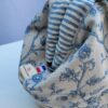 Sac à projets tricot crochet broderie toile feuillage bleu