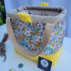 Sac à projets tricot crochet broderie jaune fleuri