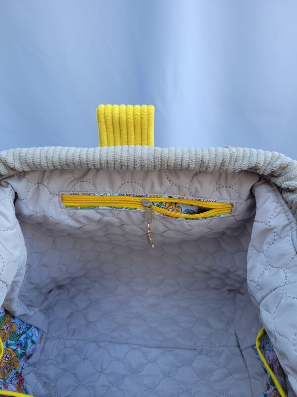 Sac à projets tricot crochet broderie jaune fleuri