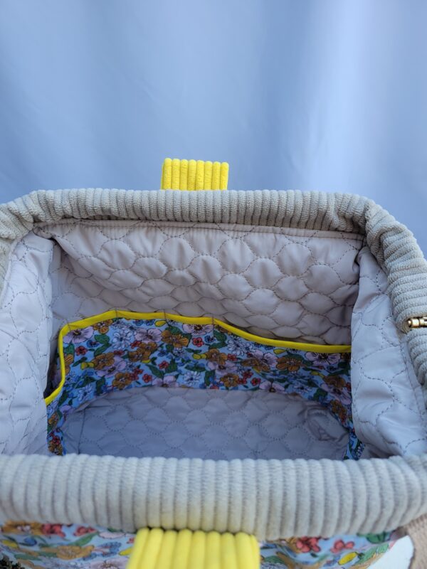 Sac à projets tricot crochet broderie jaune fleuri