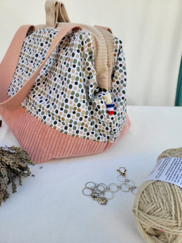 Sacs à projets et accessoires pour tricot crochet broderie en velours rose et motifs confettis