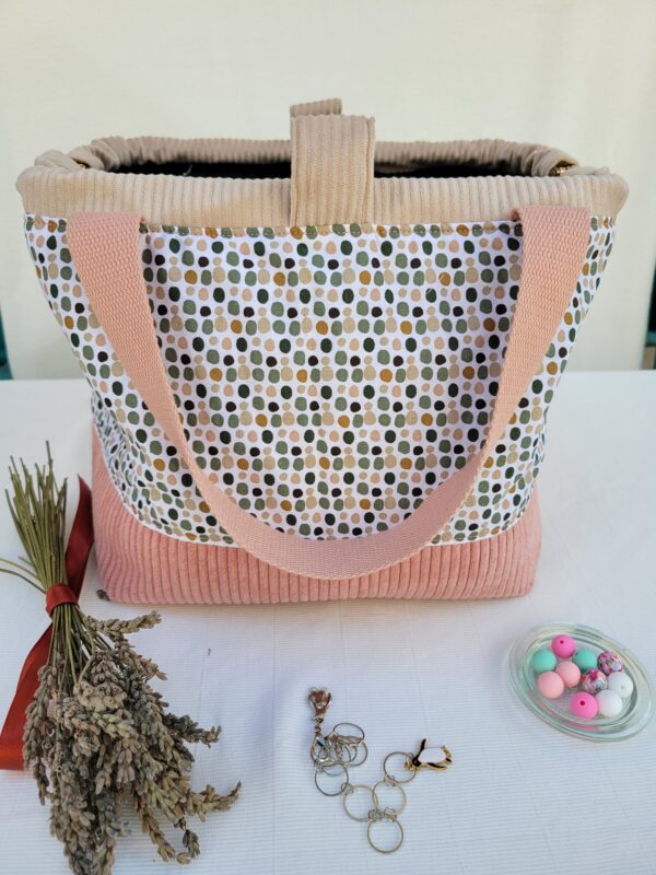Sacs à projets et accessoires pour tricot crochet broderie en velours rose et motifs confettis