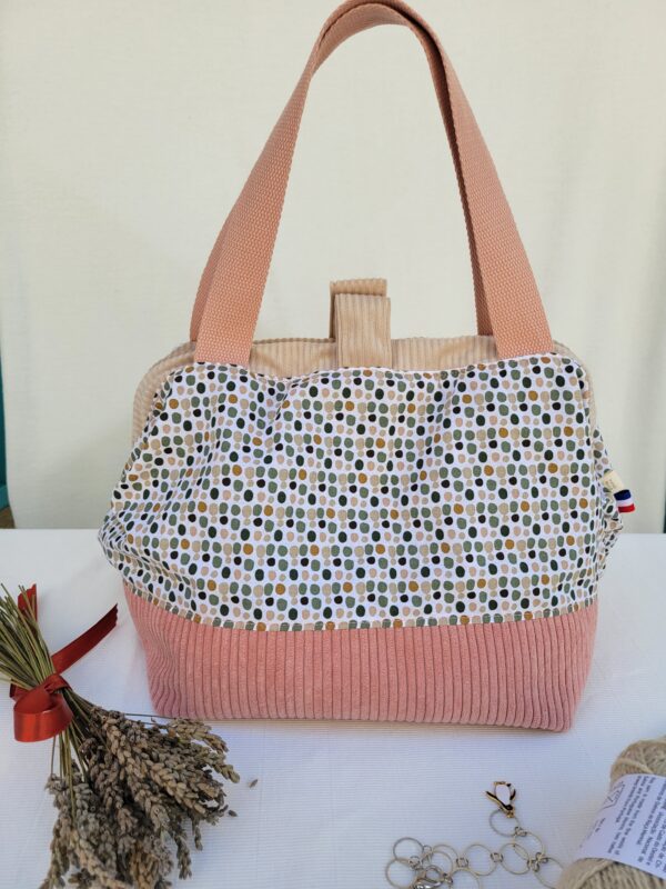 Sacs à projets et accessoires pour tricot crochet broderie en velours rose et motifs confettis