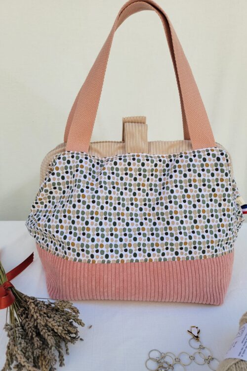 Sacs à projets et accessoires pour tricot crochet broderie en velours rose et motifs confettis