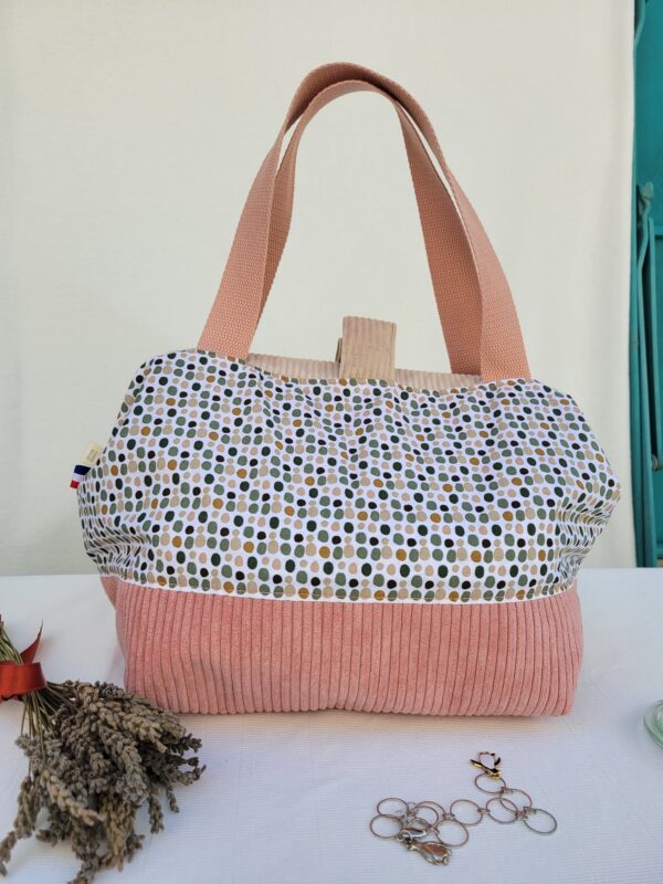 Sacs à projets et accessoires pour tricot crochet broderie en velours rose et motifs confettis