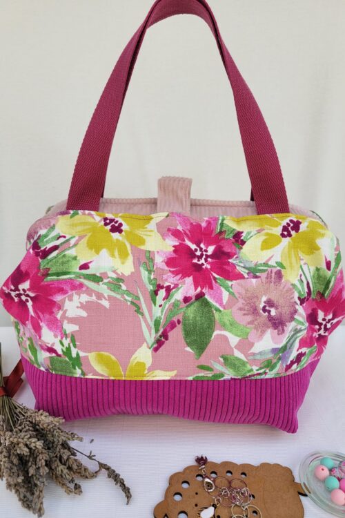Sacs à projets et accessoires pour tricot crochet broderie rouge fleuri rose