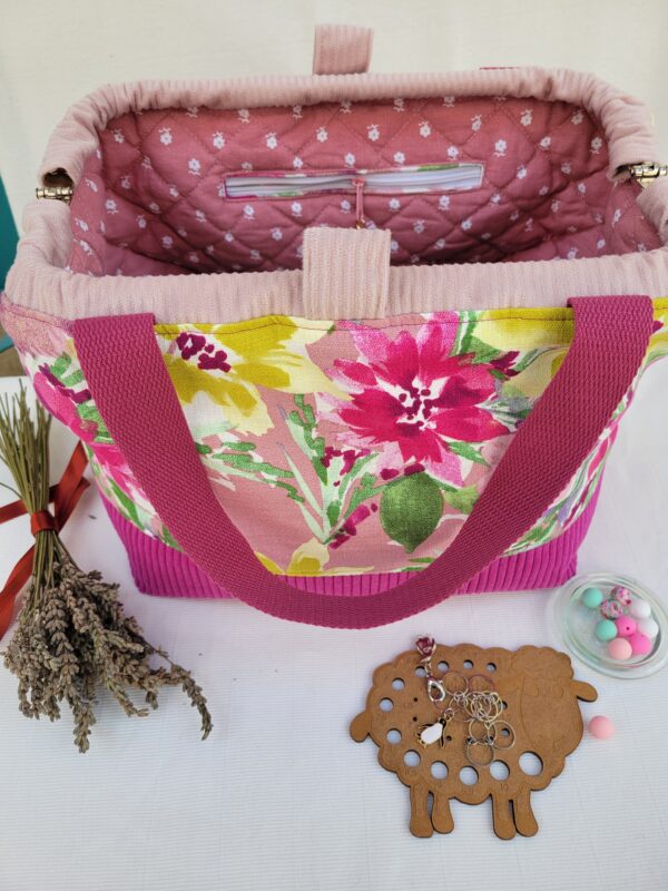 Sacs à projets et accessoires pour tricot crochet broderie rouge fleuri rose
