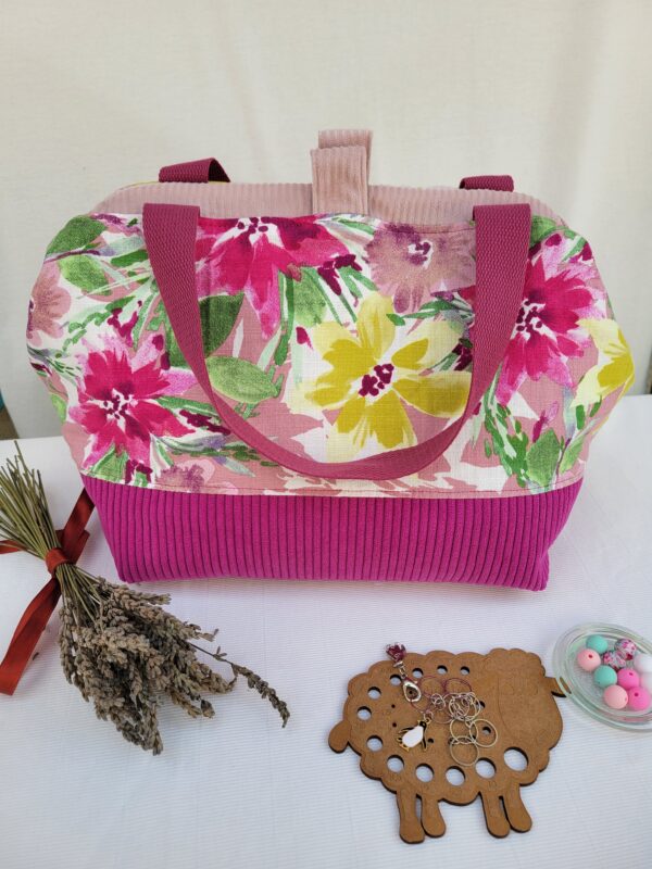 Sacs à projets et accessoires pour tricot crochet broderie rouge fleuri rose