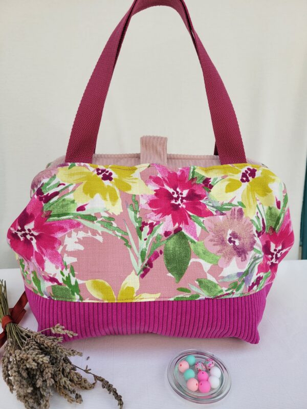 Sacs à projets et accessoires pour tricot crochet broderie rouge fleuri rose