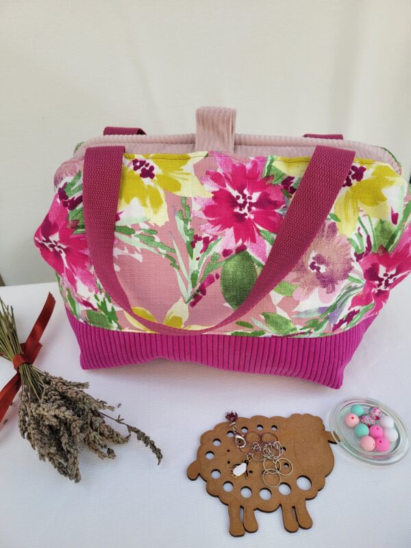 Sacs à projets et accessoires pour tricot crochet broderie rouge fleuri rose