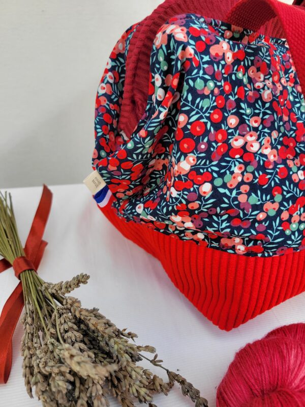 Sacs à projets et accessoires pour tricot crochet broderie rouge fleuri cerise