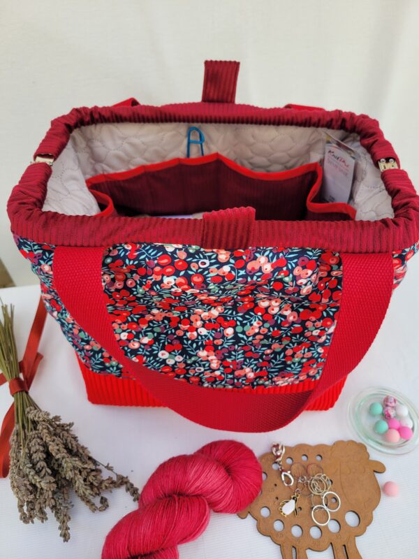 Sacs à projets et accessoires pour tricot crochet broderie rouge fleuri cerise