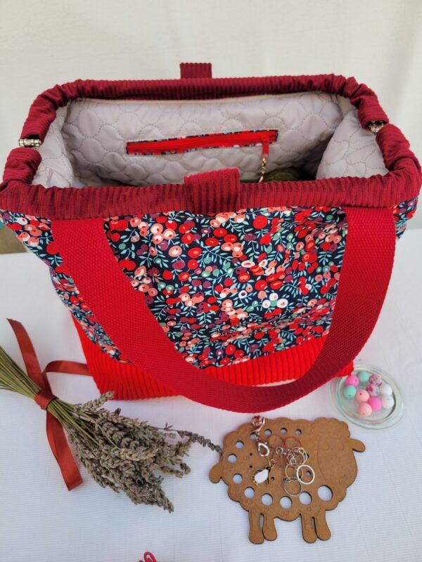 Sacs à projets et accessoires pour tricot crochet broderie rouge fleuri cerise