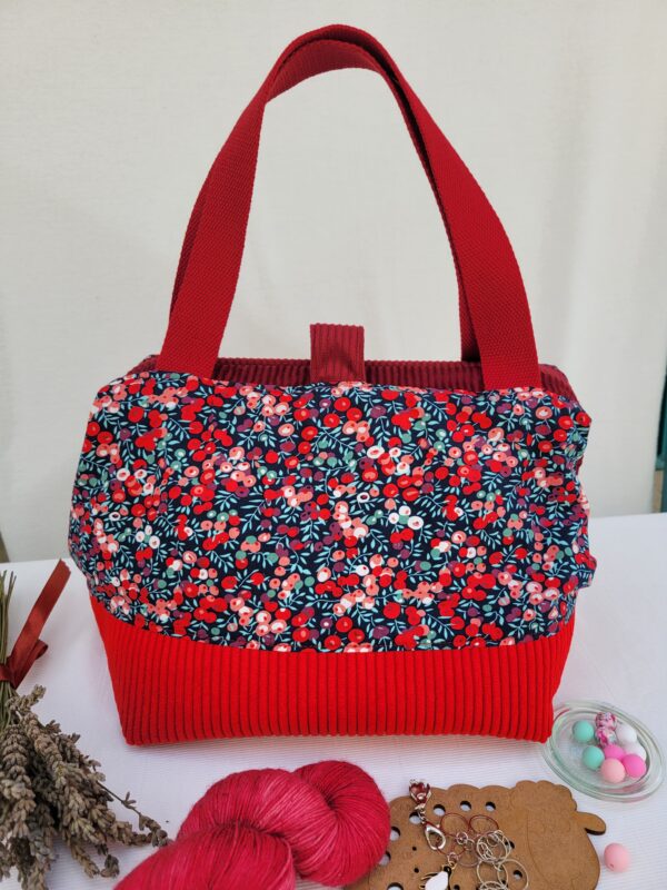 Sacs à projets et accessoires pour tricot crochet broderie rouge fleuri cerise