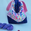 Sac_bleu_rose2 sac à projet tricot crochet broderie bleu rose