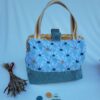 sac à projet tricot crochet broderie ocre pétrole