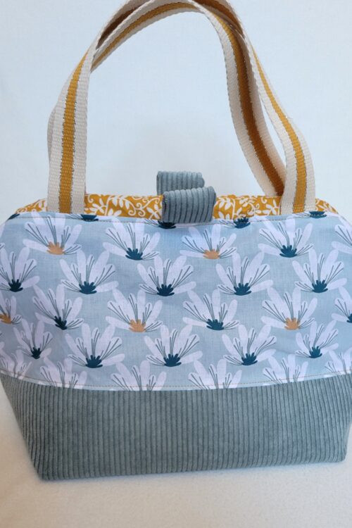 Sacs à projets tricot crochet broderie ocre et pétrole