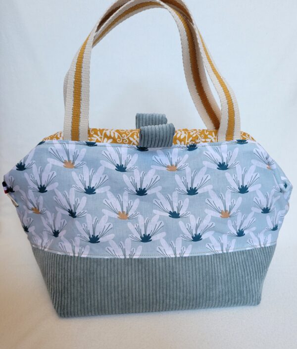 Sacs à projets tricot crochet broderie ocre et pétrole