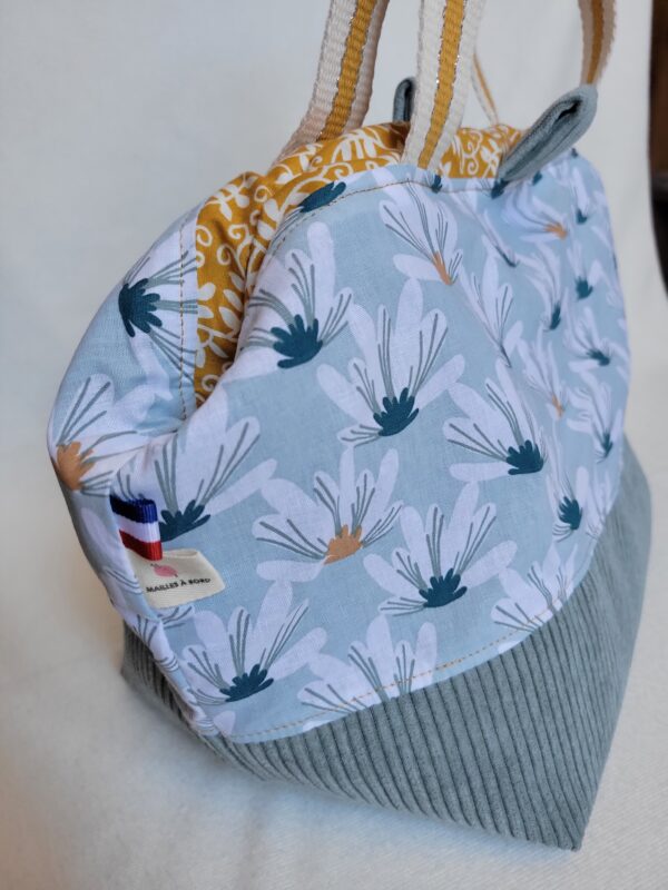 Sacs à projets tricot crochet broderie ocre et pétrole