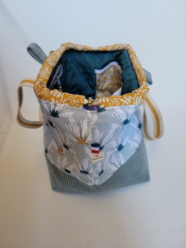 Sacs à projets tricot crochet broderie ocre et pétrole