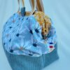 sac à projet tricot crochet broderie ocre pétrole