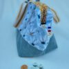 sac à projet tricot crochet broderie ocre pétrole