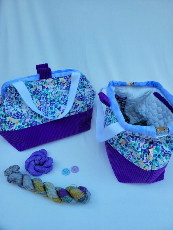 Sacs à projets tricot crochet broderie tons violets