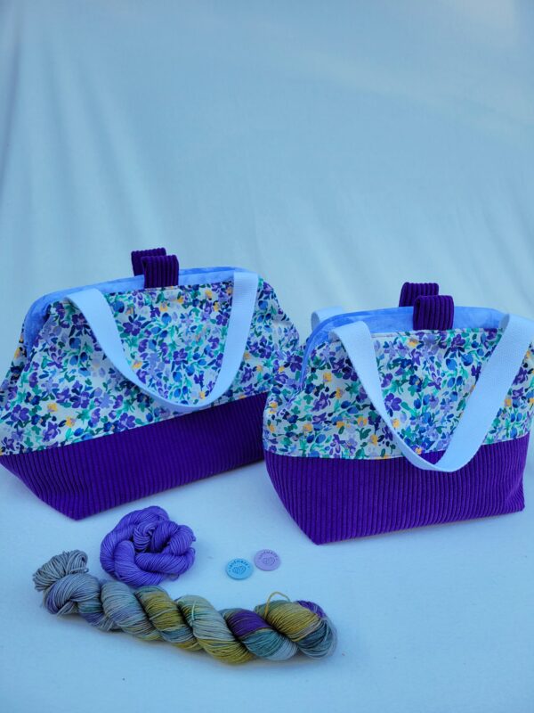 Sacs à projets tricot crochet broderie tons violets