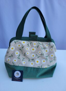 Sac à projets tricot crochet broderie paquerettes