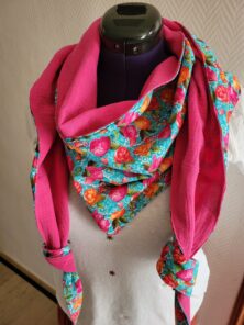 Chèche rose fuschia coton et double gaze