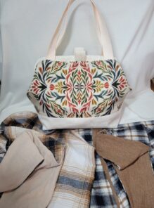 Sacs à projets et accessoires pour tricot crochet broderiegrand format (XL) écru et motifs psychédéliques + 2 chèches à carreaux