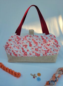 très grand sac à projet pour tricot crochet broderie fleuri et doré