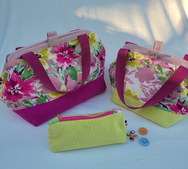 Petit et grand sac à projet tricot crochet broderie velours fleuri