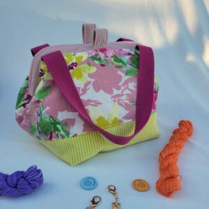 Petit sac à projet tricot crochet broderie velours fleuri