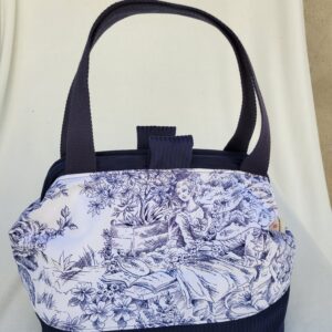 Sacs à projets tricot crochet broderie toile de Jouy bleu/blanc