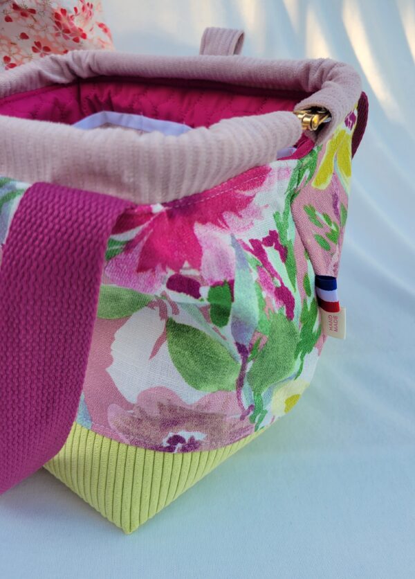 Petit sac à projet tricot crochet broderie velours fleuri