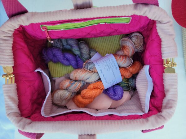 Petit sac à projet tricot crochet broderie velours fleuri