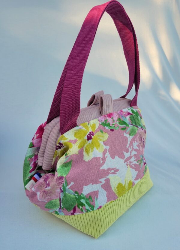 Petit sac à projet tricot crochet broderie velours fleuri