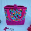 sac à projet tricot crochet broderie fuschia