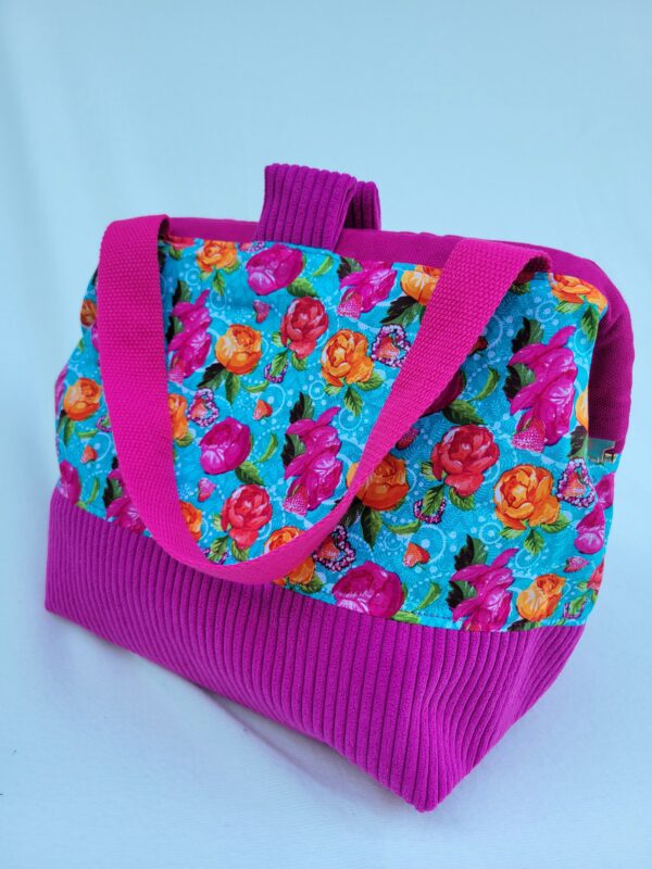 sac à projet tricot crochet broderie fuschia