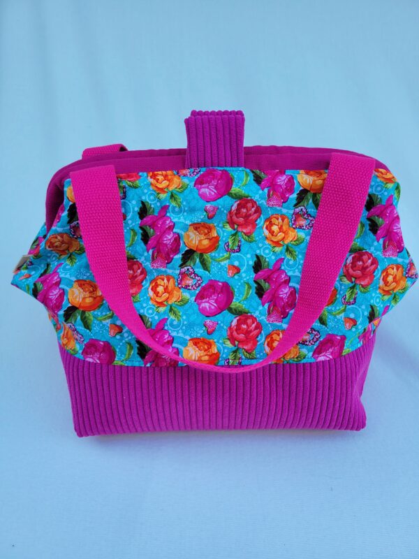 sac à projet tricot crochet broderie fuschia