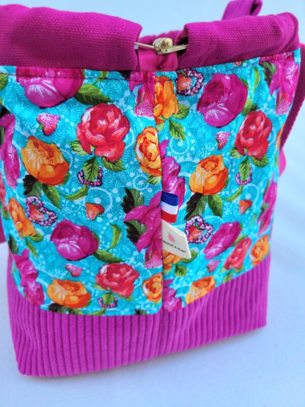 sac à projet tricot crochet broderie fuschia
