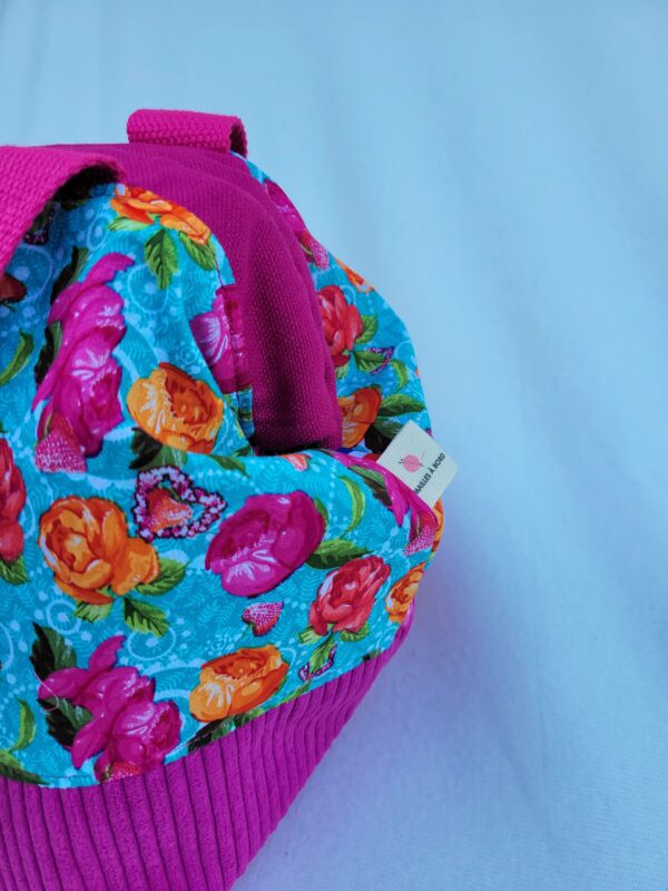 sac à projet tricot crochet broderie fuschia